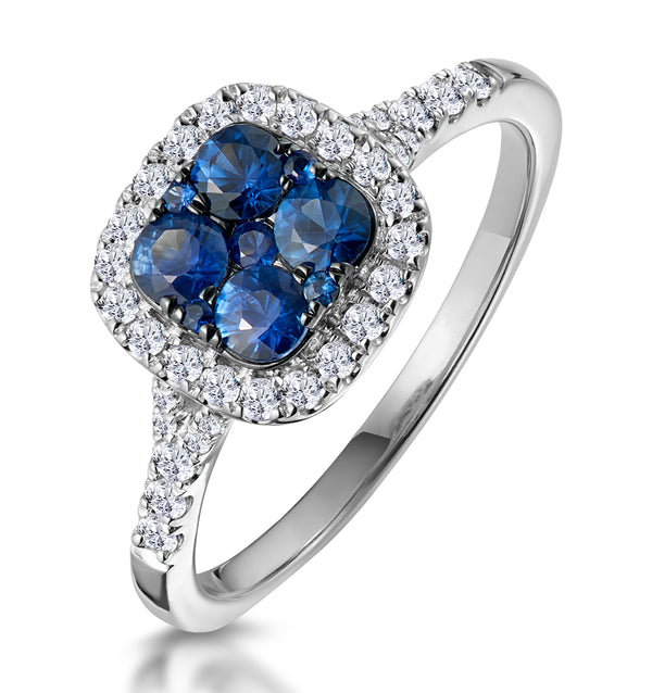 Sapphire and Diamond Halo Square Ring 18KW Gold Asteria Collection
